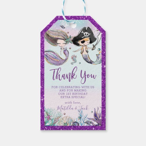 Mermaid and Pirate Joint Birthday Thank You Favor Gift Tags