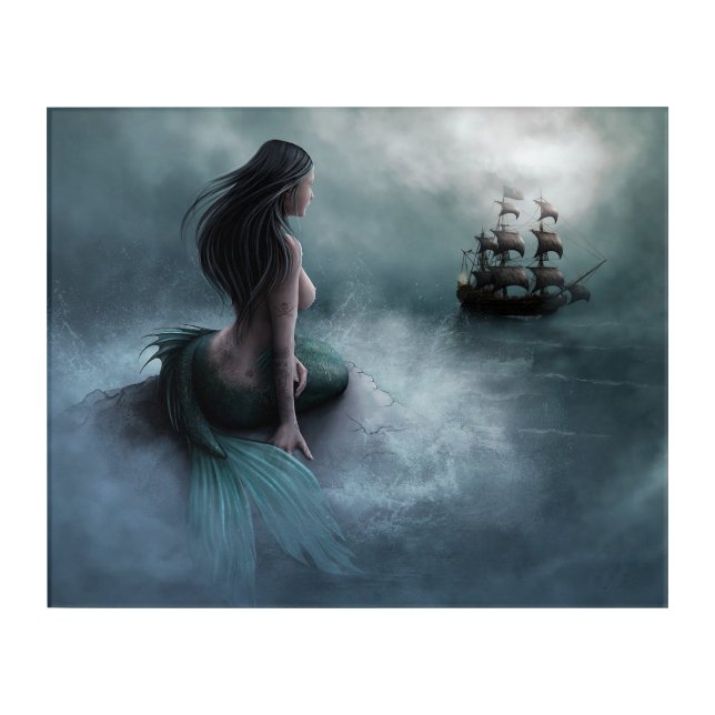 Mermaid and Pirate Ship Acrylic Print (Front)