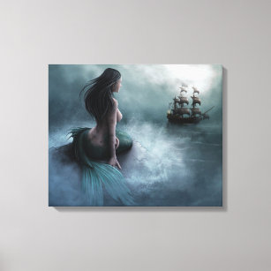 Mermaid and Pirate Ship Canvas Print