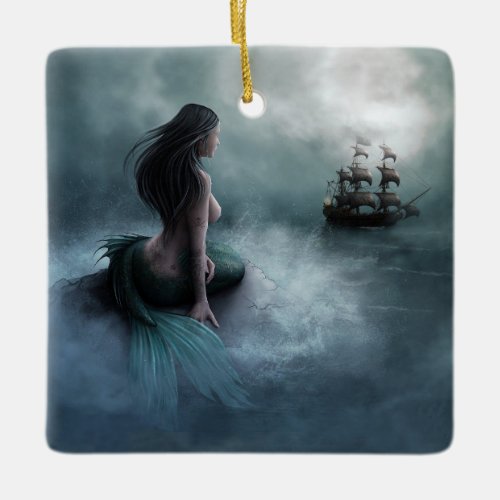 Mermaid and Pirate Ship Ceramic Ornament