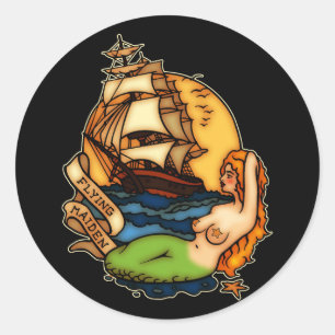 Mermaid and Pirate Ship Classic Round Sticker