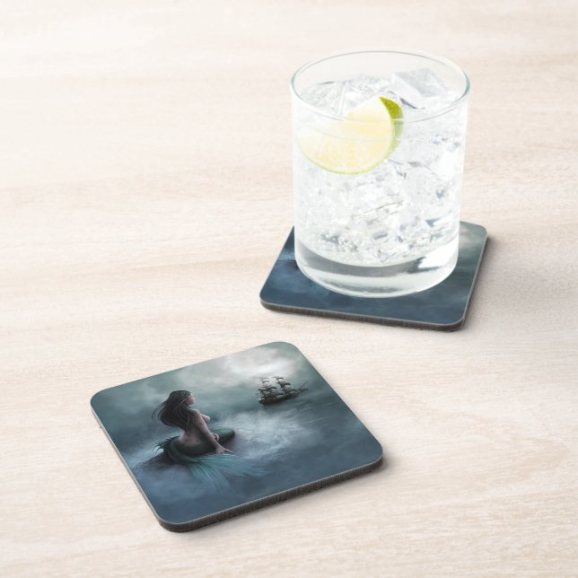 Mermaid and Pirate Ship Drink Coaster (Right Side)