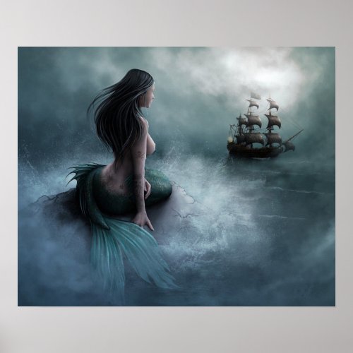 Mermaid and Pirate Ship Poster