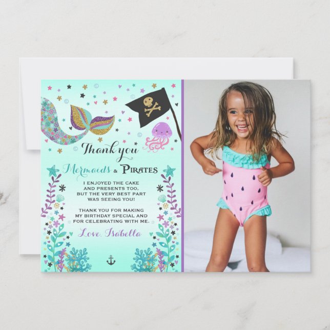 Mermaid And Pirate Thank You Card (Front)