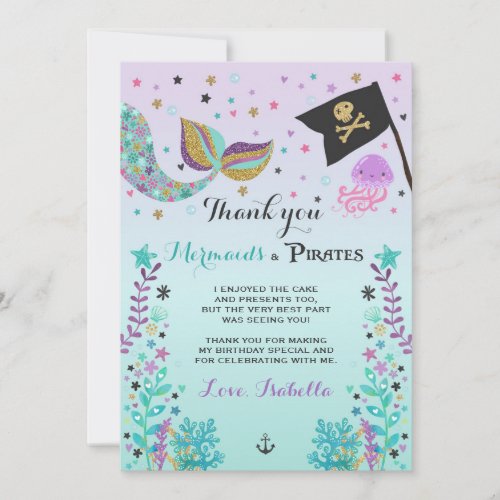Mermaid And Pirate Thank You Card
