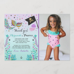 Mermaid And Pirate Thank You Card