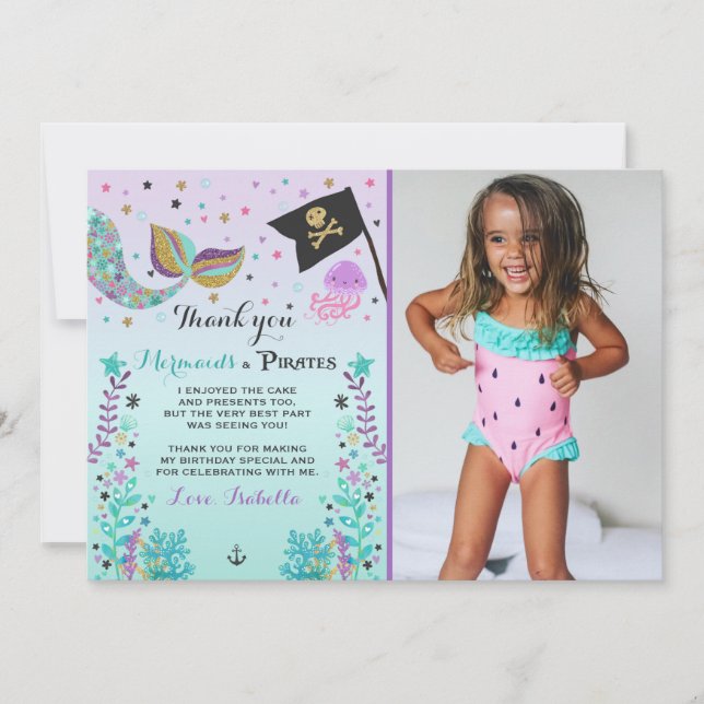 Mermaid And Pirate Thank You Card (Front)