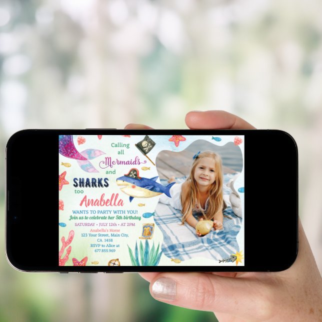 Mermaid And Pirates Birthday Invitation (Front Digital)