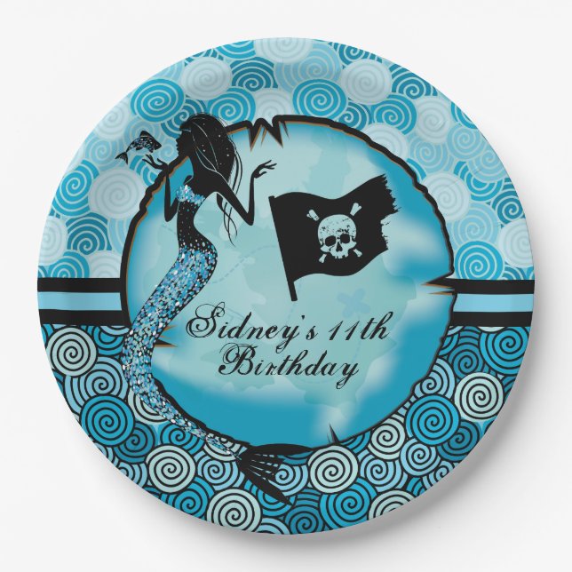 Mermaid and Pirates Birthday Paper Plates (Front)