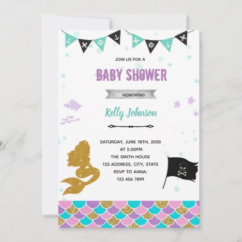 Mermaid and pirates shower birthday invitation