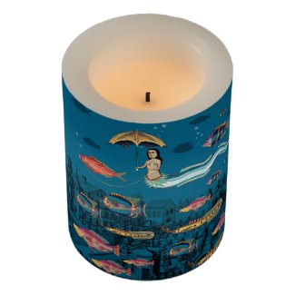 Mermaid and red fish pet flameless candle