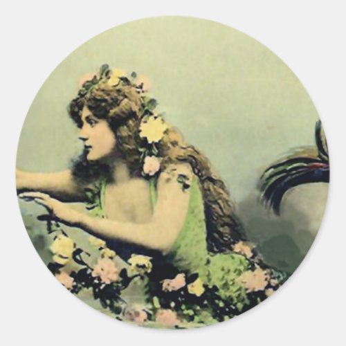 Mermaid and Roses Classic Round Sticker