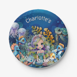 Mermaid and Sea Animals Baby Shower Paper Plates