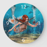 Mermaid And Sea Lily Large Clock at Zazzle