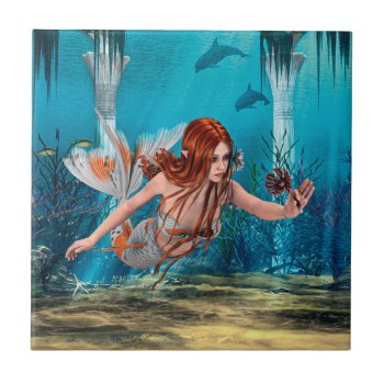 Mermaid And Sea Lily Tile by YourFantasyWorld at Zazzle