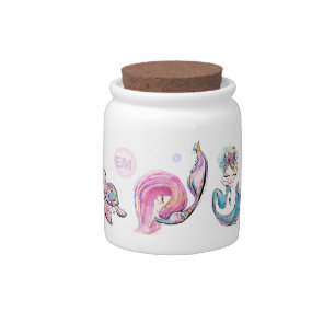 Mermaid and Sea Turtle Friends, Add Initials Girls Candy Jar