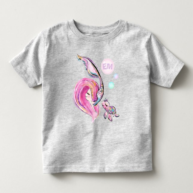 Mermaid and Sea Turtle Friends, Add Initials Girls Toddler T-shirt (Front)