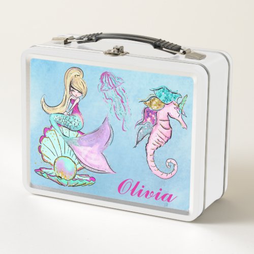 Mermaid And Seahorse  Metal Lunch Box