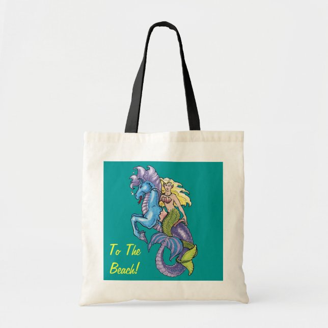 Mermaid and Seahorse To the Beach Bag (Front)