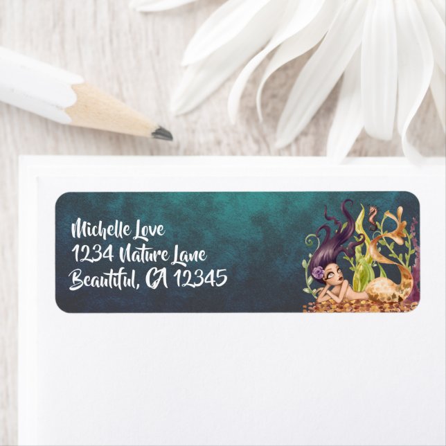 Mermaid and Seahorse Under the Sea Address Label (Insitu)