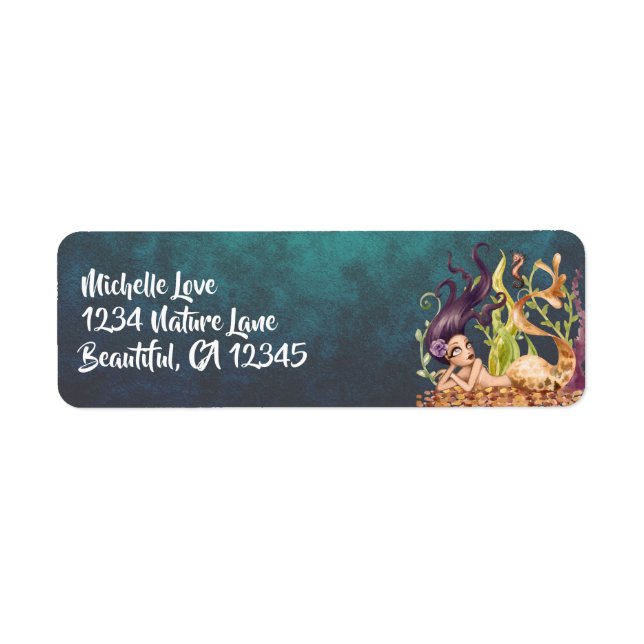 Mermaid and Seahorse Under the Sea Address Label (Front)