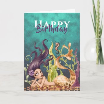 Mermaid And Seahorse Under The Sea Beach Birthday Card by TheBeachBum at Zazzle