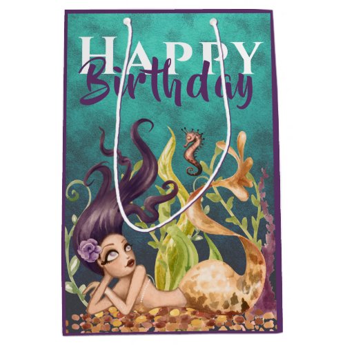 Mermaid and Seahorse Under the Sea Beach Birthday Medium Gift Bag