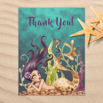 Mermaid And Seahorse Under The Sea Beach Thank You Postcard by TheBeachBum at Zazzle