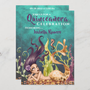 Mermaid and Seahorse Under the Sea Quinceañera Invitation