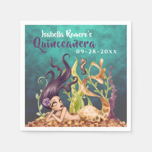 Mermaid and Seahorse Under the Sea Quinceaera Napkins