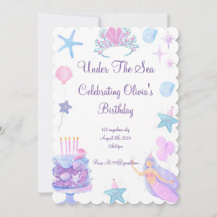 Mermaid and seashells girl Birthday Invitation