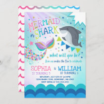 Mermaid And Shark Birthday Invitation Pool Party