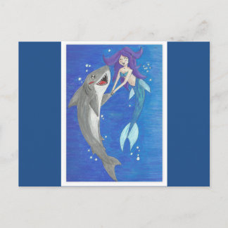 Mermaid and Shark Friends Postcard