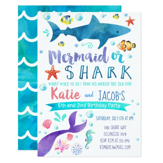 mermaid and shark invitation