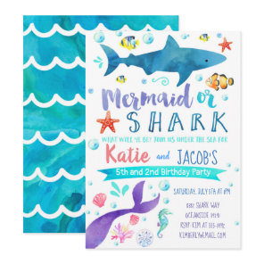 Mermaid and Shark Invitation Birthday Party Sea