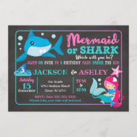 Mermaid and Shark Joint Birthday Invitation