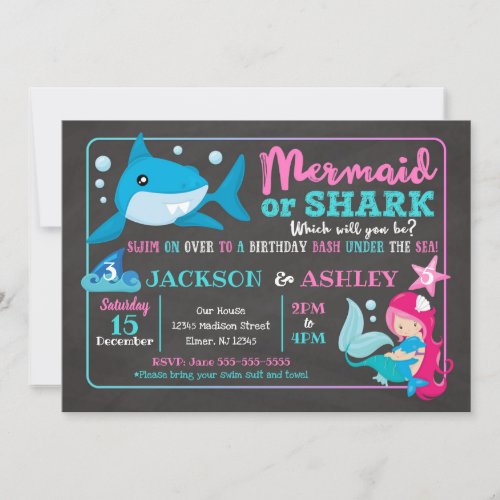 Mermaid and Shark Joint Birthday Invitation