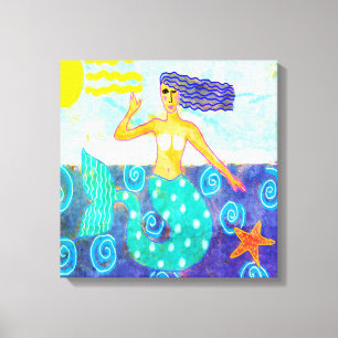 Mermaid and Starfish Abstract Art Canvas Print