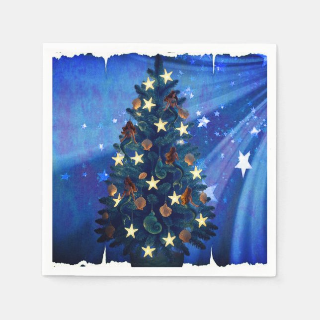 Mermaid and Starfish Christmas Tree Napkins (Front)