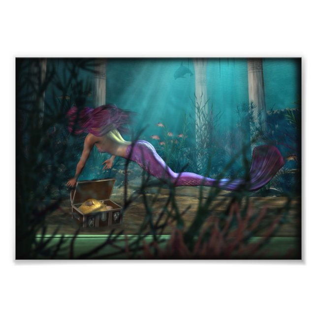 Mermaid and Sunken Treasure Fantasy Print (Front)