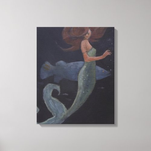 Mermaid and the Blue Fish Canvas Print