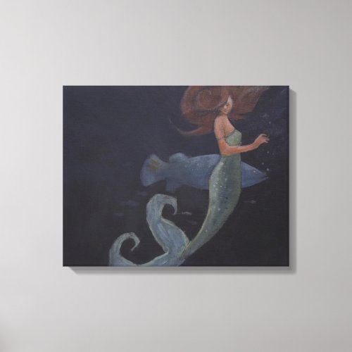 Mermaid and the Blue Fish Canvas Print