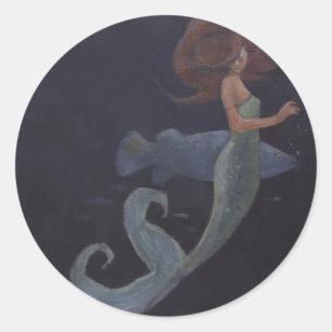 Mermaid and the Blue Fish Classic Round Sticker