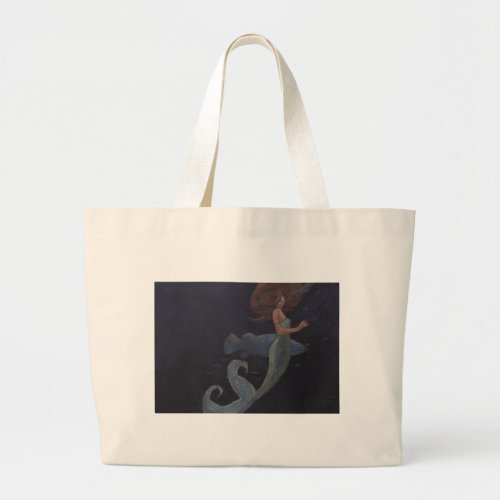 Mermaid and the Blue Fish Large Tote Bag