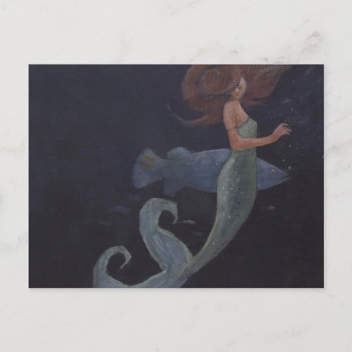 Mermaid and the Blue Fish Postcard