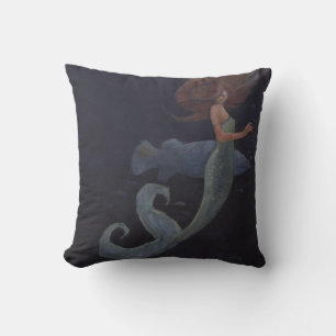 Mermaid and the Blue Fish Throw Pillow