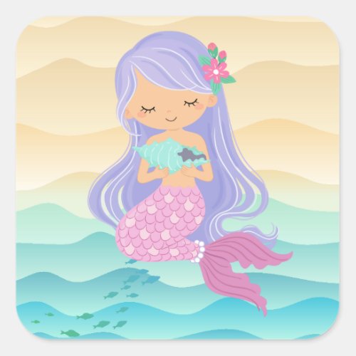 Mermaid and the Conchshell Square Sticker