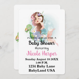 Mermaid and Turtle Baby Shower Invite