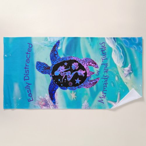 Mermaid and Turtle Beach Towel