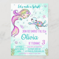 Mermaid and turtle birthday invitation Under sea